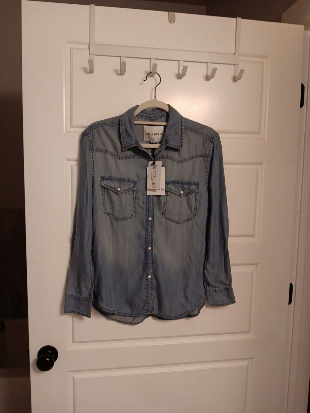 Lola River LR Western Medium Wash Long Sleeve Snap Button Denim Shirt